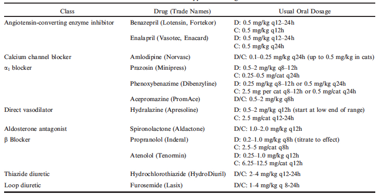 dog high blood pressure medications table of dog high blood pressure medications